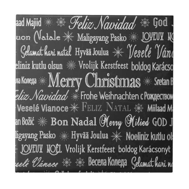 Merry Christmas in Various Languages Tile (Front)