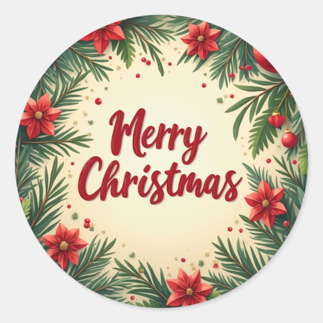 Merry Christmas in Various Patter Classic Round Sticker (Front)