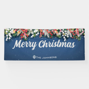 Merry Christmas Indoor Outdoor Blue Christmas Banner