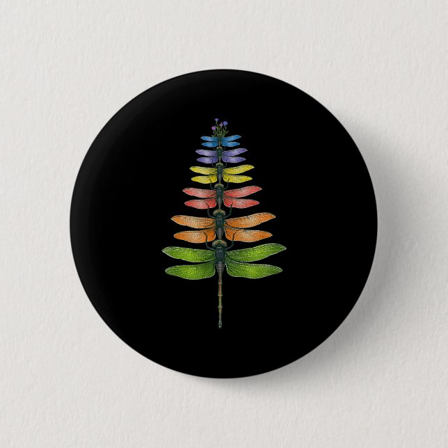 Merry Christmas Insect Dragonfly Xmas Tree  2 Inch Round Button (Front)