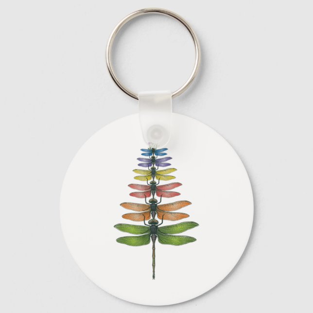 Merry Christmas Insect Dragonfly Xmas Tree  Keychain (Front)