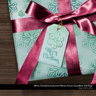 Merry Christmas Iridescent Winter Green Snowflake Gift Tags