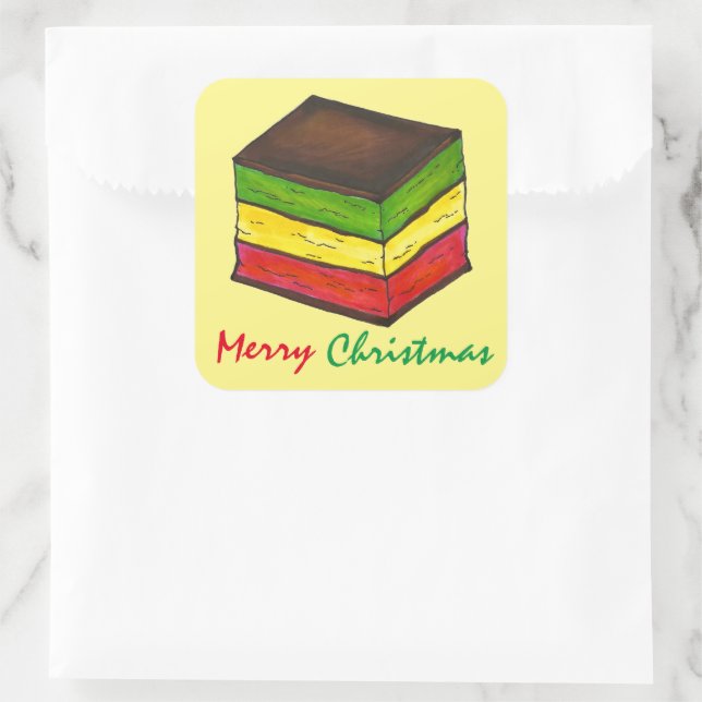 Merry Christmas Italian Bakery Rainbow Cookie Square Sticker (Bag)