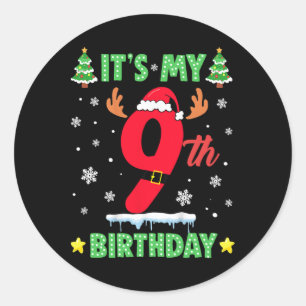 Merry Christmas It's My 9th Birthday Xmas Kids  Classic Round Sticker