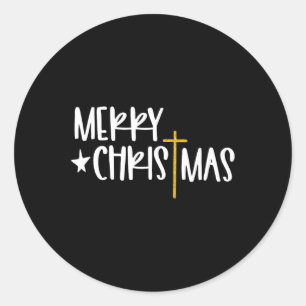 Merry Christmas Jesus Cross Christian Religious Fa Classic Round Sticker