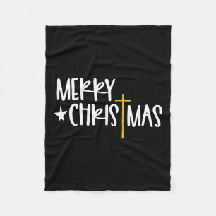 Merry Christmas Jesus Cross Christian Religious Fa Fleece Blanket
