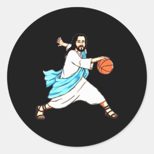 Merry Christmas Jesus Play Bysketbyll Fun Holiday Classic Round Sticker