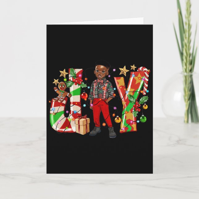 Merry Christmas Joy Afro Black Boy African America Card (Front)