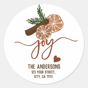 Merry Christmas Joy Cinnamon Rustic Typography Classic Round Sticker