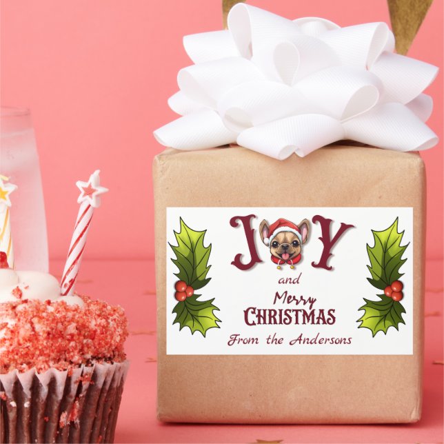 Merry Christmas Joy Cute French Bulldog holly  Sticker (Party)