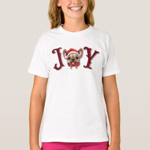 Merry Christmas Joy Cute French Bulldog holly  T-Shirt