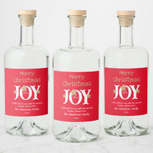 Merry Christmas Joy Gift For You Name Cute Red  Liquor Bottle Label