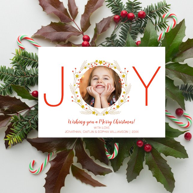 Merry Christmas Joy Holiday Photo Wreath Card (Creator Uploaded)