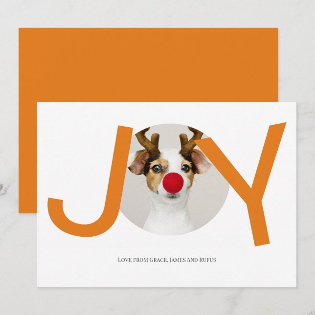 Merry Christmas Joy Orange Photo Card (Front/Back)