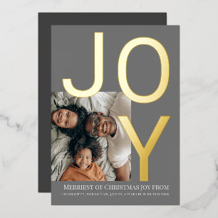 Merry Christmas Joy Personalized Photo Foil Holiday Card