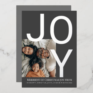 Merry Christmas Joy Personalized Photo Foil Holiday Card