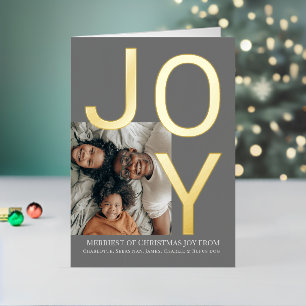Merry Christmas Joy Personalized Photo Foil Holiday Card