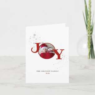 Merry Christmas Joy Photo Snowflakes Holiday Card