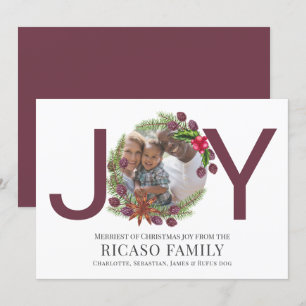 Merry Christmas Joy Plum Wreath Photo Card