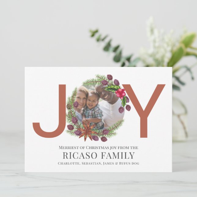 Merry Christmas Joy Wreath Photo Card (Standing Front)