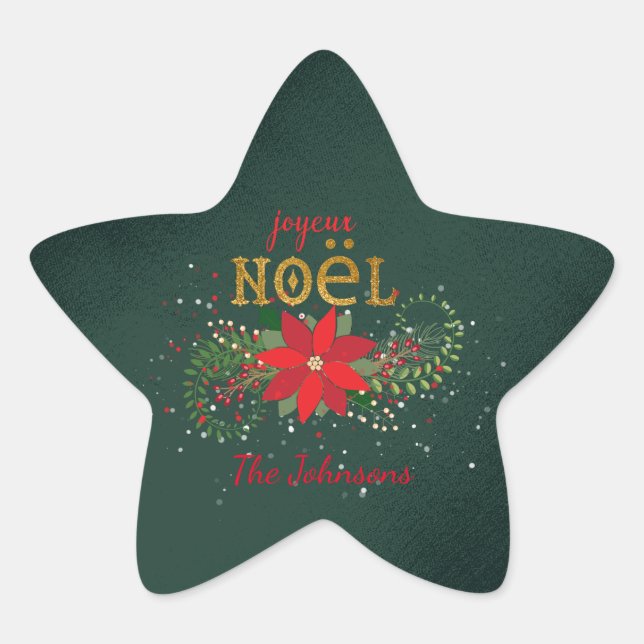 Merry Christmas Joyeux Noel Star Green French Star Sticker (Front)