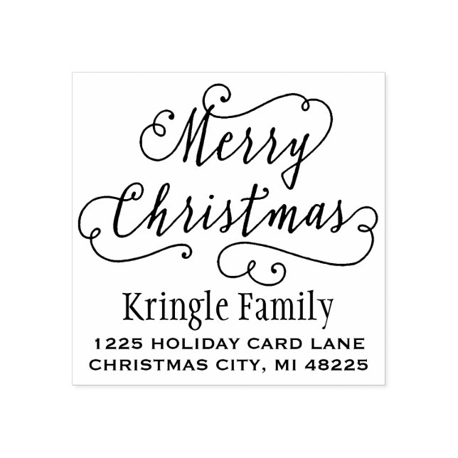 Merry Christmas Joyful Script Return Address Rubber Stamp (Imprint)