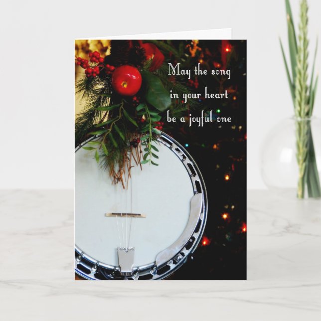 Merry Christmas Joyful Song Holiday Banjo Card (Front)