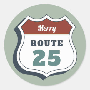 merry christmas july route 25 sign travel vintage classic round sticker