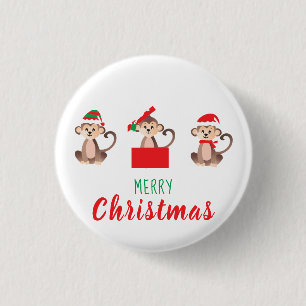 Merry Christmas Jungle Christmas Monkeys 1 Inch Round Button