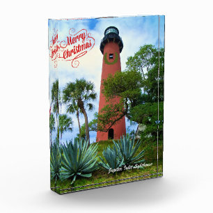 Merry Christmas Jupiter Inlet Florida Lighthouse Photo Block