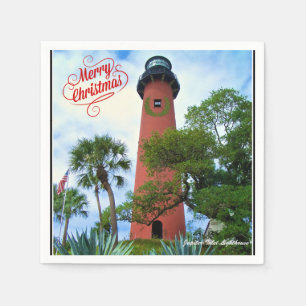 Merry Christmas Jupiter Inlet Lighthouse Florida  Napkin