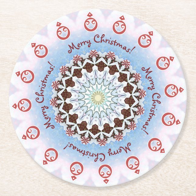 Merry Christmas Kaleidoscope  Round Paper Coaster (Front)