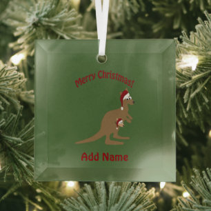 Merry Christmas Kangaroos  Glass Ornament