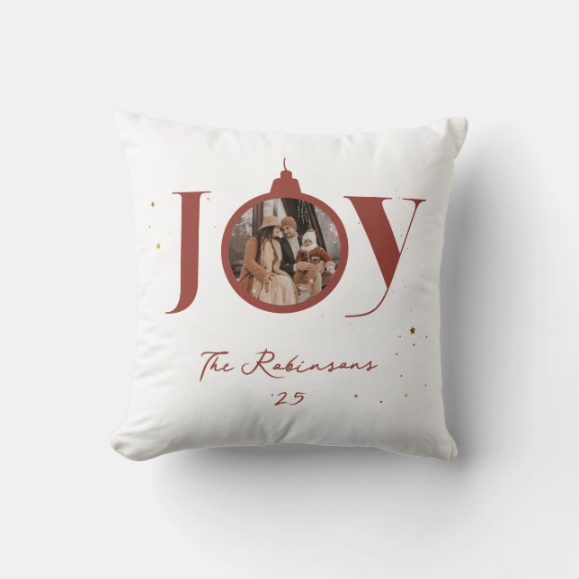 Merry Christmas Keepsake Family Photo Joy Ornament Throw Pillow (Front)