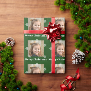 Merry Christmas kid photo green Christmas  Wrapping Paper
