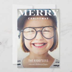 Merry Christmas Kid Photo Simple Full Bleed  Holiday Card