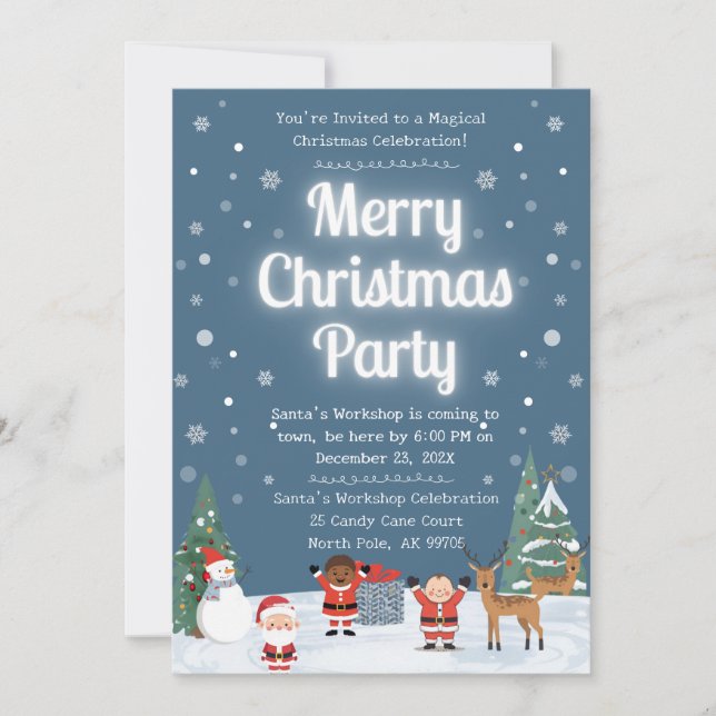 Merry Christmas Kids Party Santa Workshop Reindeer Invitation (Front)