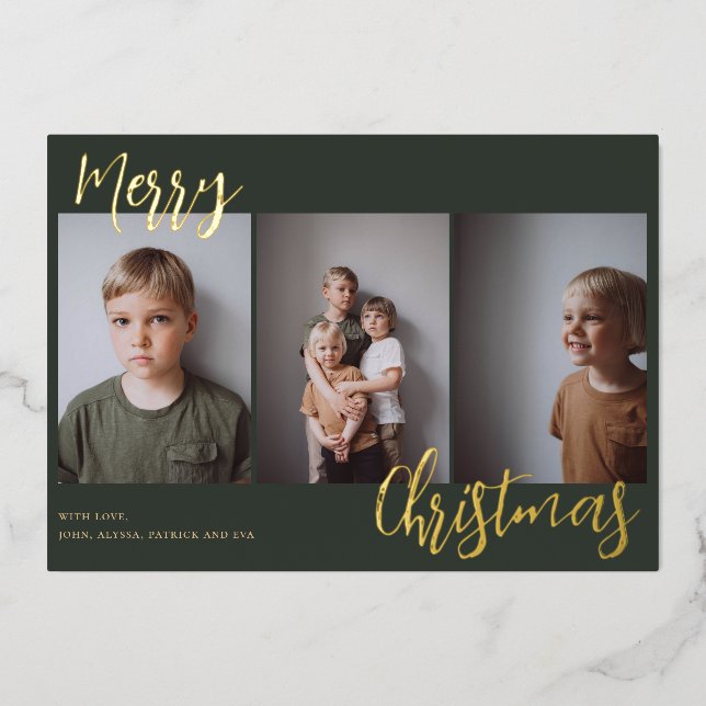 Merry Christmas Kids Photo Foil Holiday Card (Front)