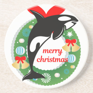 merry christmas killer whale coaster