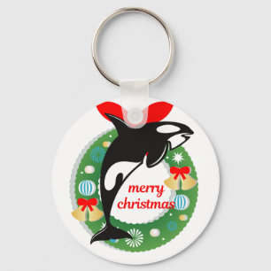 merry christmas killer whale keychain
