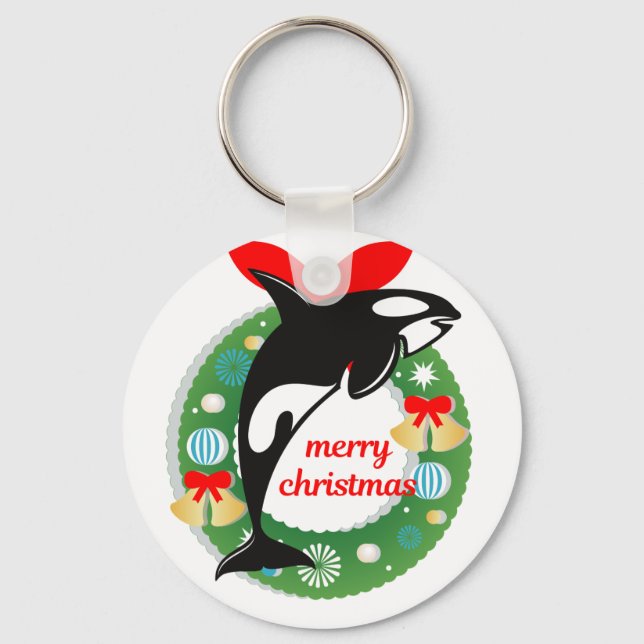 merry christmas killer whale keychain (Front)