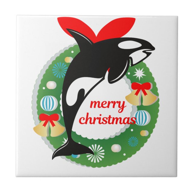 merry christmas killer whale tile (Front)