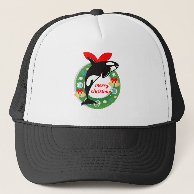 merry christmas killer whale trucker hat (Front)