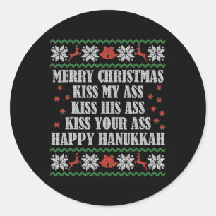 Merry Christmas Kiss My His Your Happy Hanukkah Classic Round Sticker