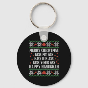 Merry Christmas Kiss My His Your Happy Hanukkah  Keychain