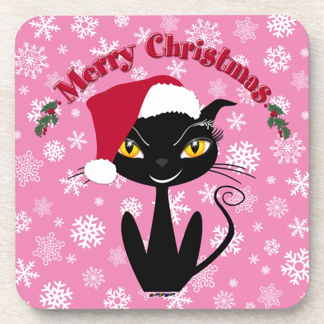 Merry Christmas Kitty Cat Coaster (Front)