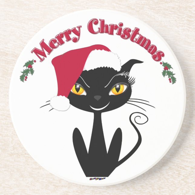 Merry Christmas Kitty Cat Coaster (Front)