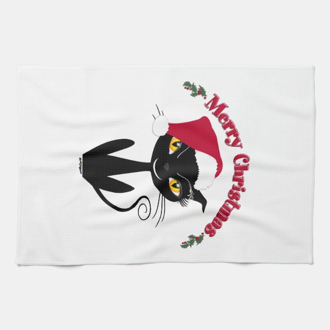 Merry Christmas Kitty Cat Kitchen Towel (Horizontal)