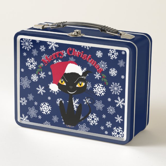 Merry Christmas Kitty Cat Metal Lunch Box (Front)