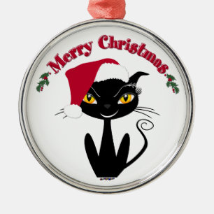 Merry Christmas Kitty Cat Metal Ornament